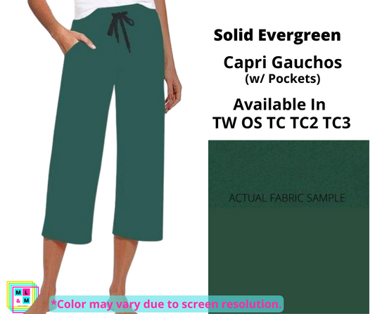 Solid Evergreen Capri Gauchos