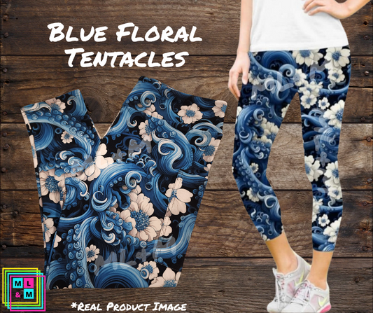Blue Floral Tentacles Capri Length w/ Pockets