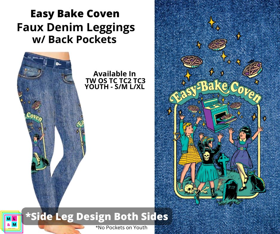 Easy Bake Coven Full Length Faux Denim w/ Side Leg Designs