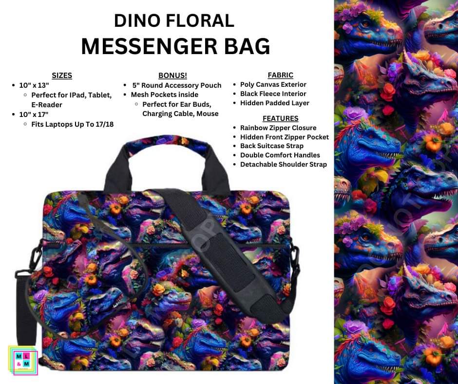 Dino Floral Messenger Bag