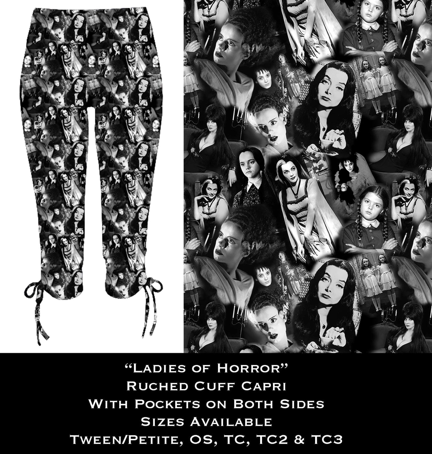 Ladies of Horror Ruched Cuff Capris with Side Pockets