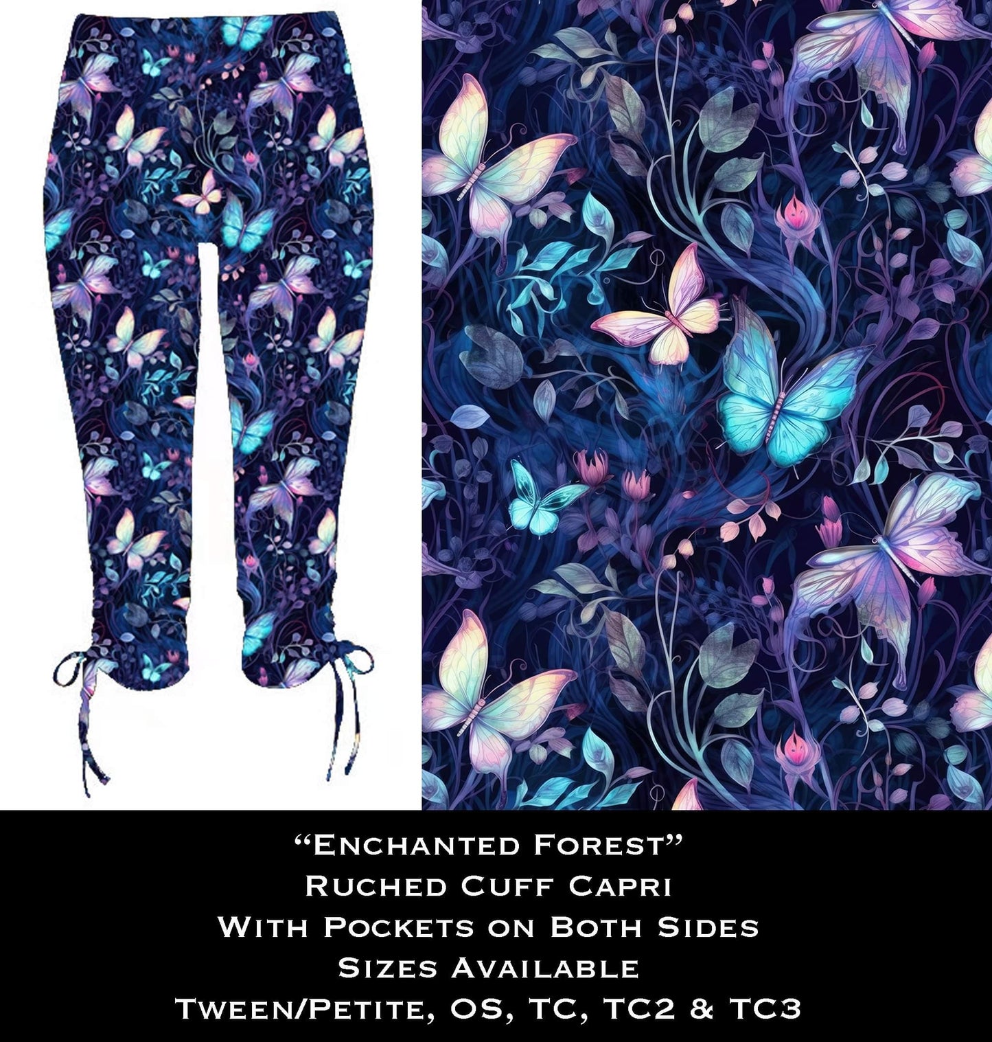 Enchanted Forest Ruched Cuff Capris with Side Pockets