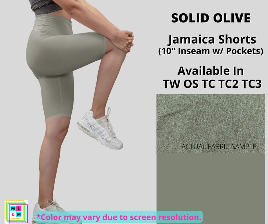Solid Olive 10" Jamaica Shorts