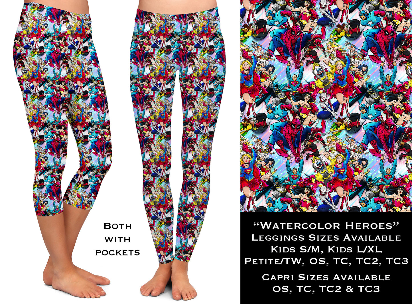 Watercolor Heroes -Full & Capri Length Leggings