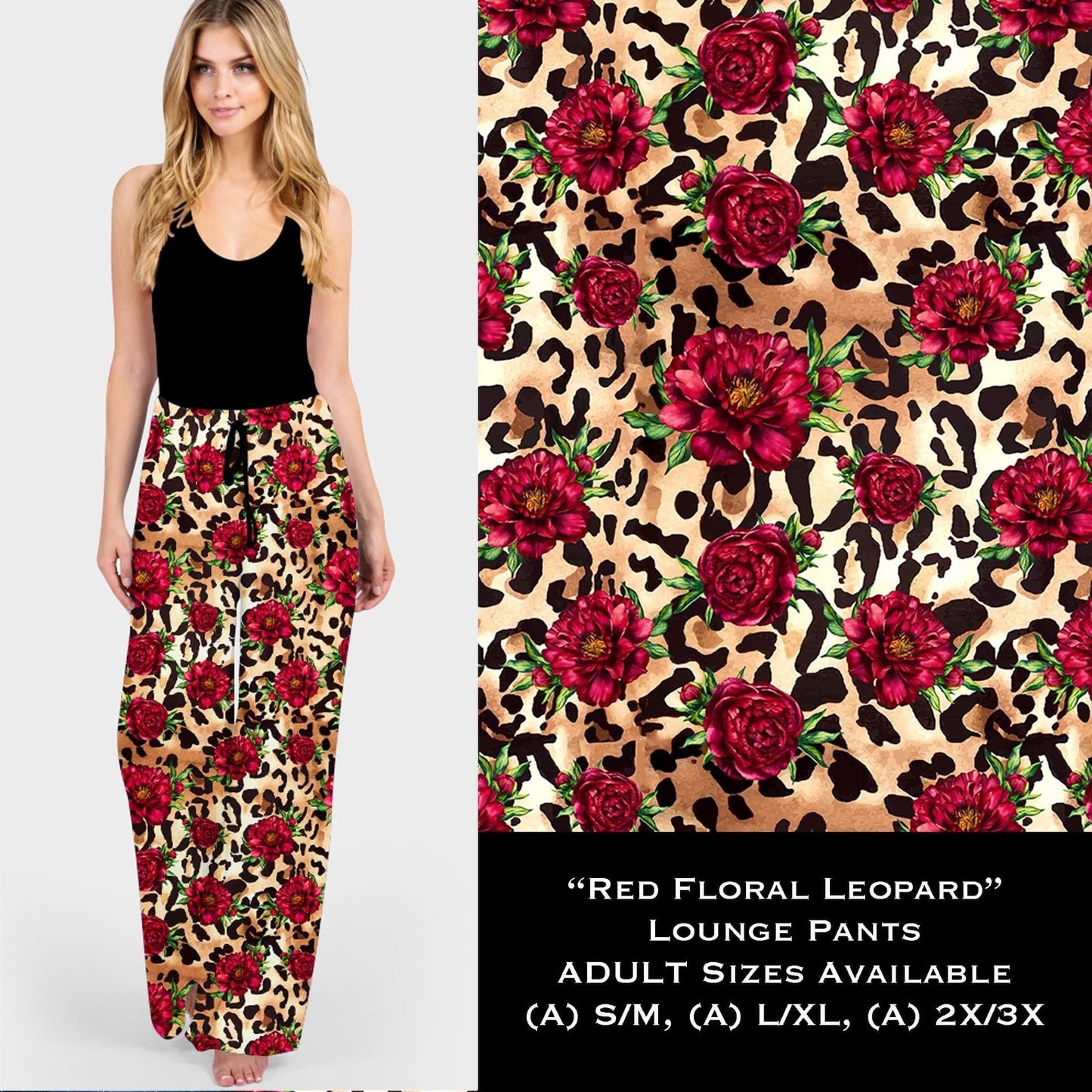 Red Floral Leopard - Lounge Pants
