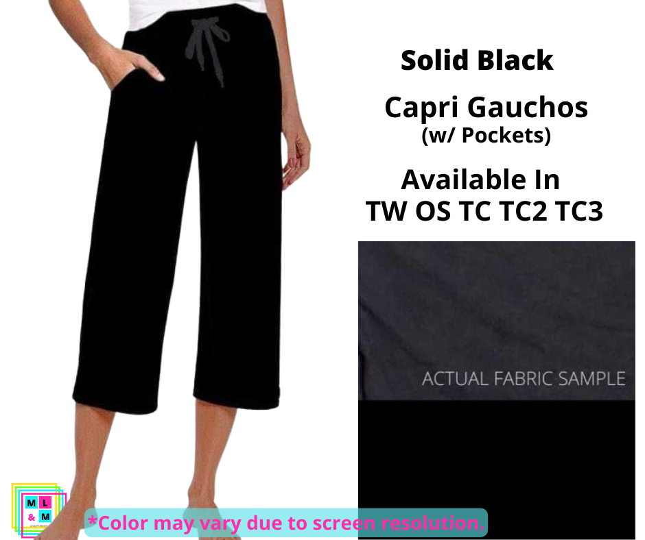 Solid Black Capri Gauchos